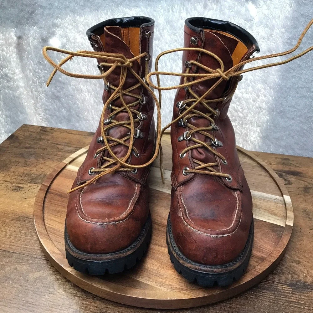 Vintage Red Wing Irish Setter Moc Toe Boots Mens 9.5B Brown‎ Leather USA Made